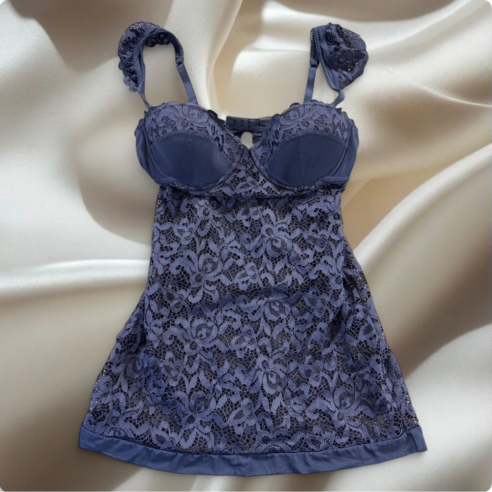 Victoria's Secret Sexy Little Things Navy Lace Bustier Cami 36C Y2K Lingerie Top